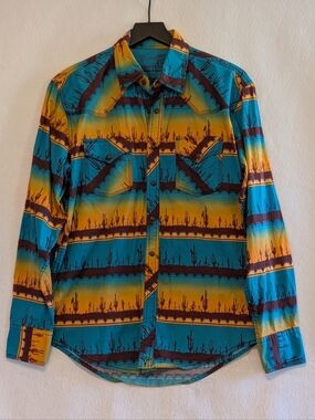 Wrangler Western 20X Pearl Snap Shirt Mens Medium Cactus Desert Cowboy Ranch